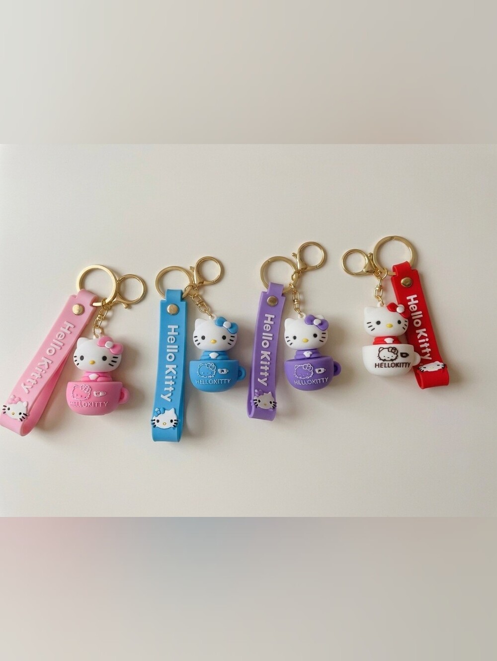 Hello Kitty Keychain Set with Tea Cup Charms - Pick Your Color.